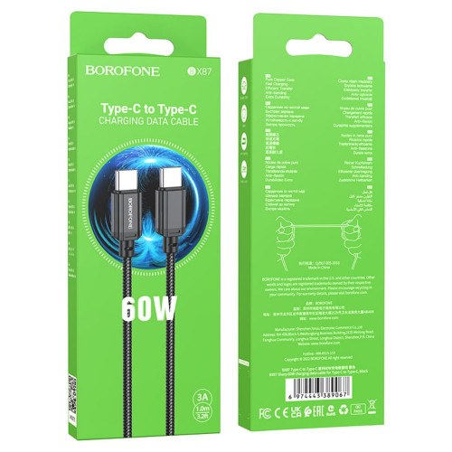 Кабель Borofone BX87 Type-C – Type-C (1 м · 60W · 3A) (Black)