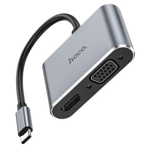 Переходник Hoco HB29 2в1 Type-C – HDMI (F) VGA (F) 0.15 м (Silver)