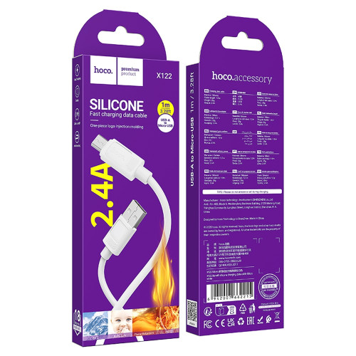 Кабель Hoco X122 USB-A – Micro-USB (1 м · 12W · 2.4A) (White)