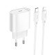 Сетевое зарядное устройство Hoco C109A USB-C (20W · 3A) с кабелем Type-C – Lightning (White)