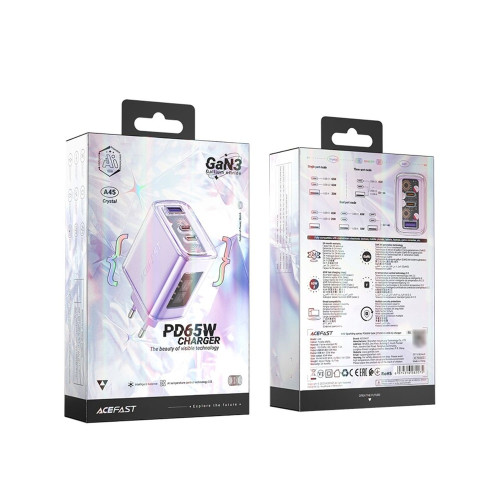 Сетевое зарядное устройство Acefast A45 USB-A+2xUSB-C (65W · 3A) (Purple)