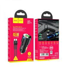 Автомобильное зарядное устройство Hoco NZ6 USB-A+2xUSB-C (45W · 3A) с кабелем Type-C – Lightning (Black)
