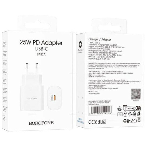 Сетевое зарядное устройство Borofone BA82A USB-C (25W · 3A) (White)