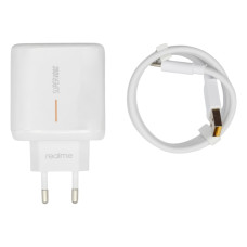 Сетевое зарядное устройство Realme USB-A (65W · 5A) с кабелем USB-A – Type-C (OEM) (White)