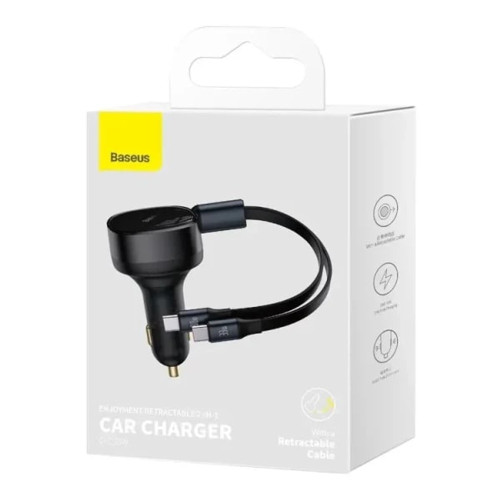 Автомобильное зарядное устройство Baseus Enjoyment Retractable (33W · 3A) с кабелем 2USB-C (Black)