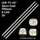 Прямая подсветка для телевизора Ergo 43″ 303GC430059E (3 планки по 795 мм, 8 LED, линза 17 мм, 3 В)