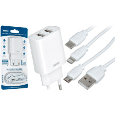 Мережевий зарядний пристрій Remax RP-U35 2xUSB-A (10.5W · 2.1A) з кабелем USB-A – Lightning (White)
