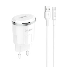 Мережевий зарядний пристрій Hoco C37A USB-A (12W · 2.4A) з кабелем USB-A – Micro-USB (White)