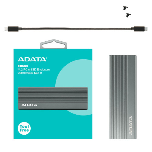 Внешний карман для SSD M.2 ADATA EC680 USB 3.2 Gen 2 Type-C gray