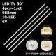 Прямая подсветка для телевизора Akai 50″ R72-50D04-024 (4 планки по 988 мм, 10 LED, линза 15,5 мм, 6 В)