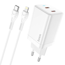 Сетевое зарядное устройство Hoco N23 2xUSB-C (45W · 3A) с кабелем Type-C – Lightning (White)