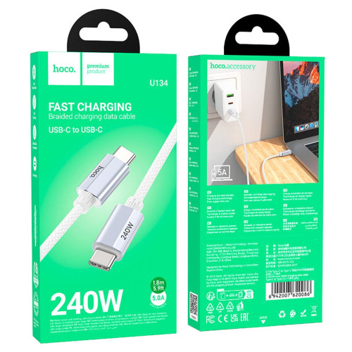 Кабель Hoco U134 Type-C – Type-C (1.8 м · 240W · 5A) (Black)