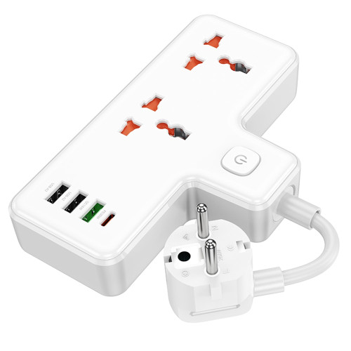 Мережевий фільтр Hoco AC12A на 2 розетки (30W · 3A · 3xUSB-A+USB-C) (White)