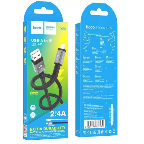 Кабель Hoco X85 USB-A – Lightning (1 м · 12W · 2.4A) (Black)
