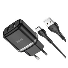 Сетевое зарядное устройство Hoco N4 2xUSB-A (12W · 2.4A) с кабелем USB-A – Type-C (Black)
