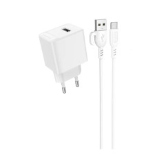 Мережевий зарядний пристрій Borofone BAS11A USB-A (10.5W · 2.1A) з кабелем USB-A – Type-C (White)