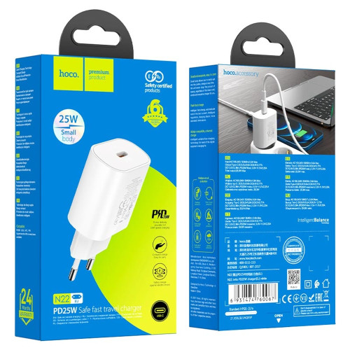 Сетевое зарядное устройство Hoco N22 USB-C (25W · 3A) (White)