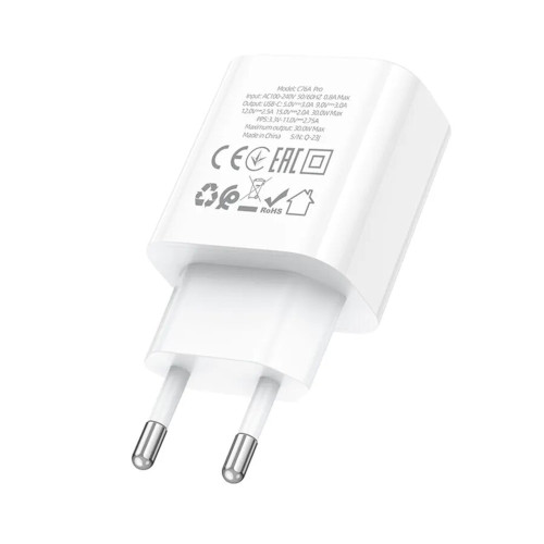 Сетевое зарядное устройство Hoco C76A Pro USB-C (30W · 3A) (White)