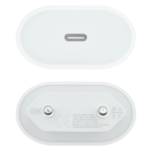 Мережевий зарядний пристрій для iPhone USB-C (20W · 3A) (NO LOGO) (тех пак) (White)