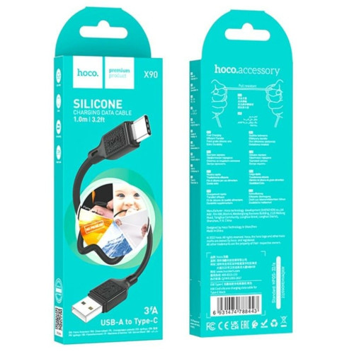 Кабель Hoco X90 Cool silicone USB-A – Type-C (1 м · 15W · 3A) (Black)