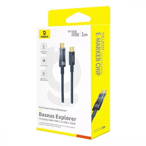 Кабель Baseus Explorer Series Auto Power-Off Type-C – Type-C (1 м · 100W · 5A) (CATS000101) (Black)