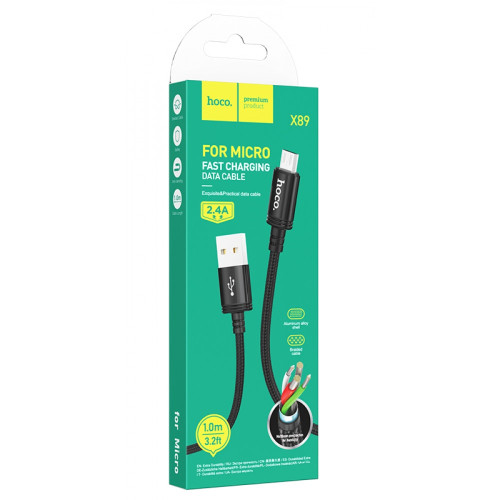 Кабель Hoco X89 USB-A – Micro-USB (1 м · 12W · 2.4A) (Black)