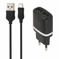 Мережевий зарядний пристрій Hoco C12 2xUSB-A (12W · 2.4A) з кабелем USB-A – Micro-USB (Black)