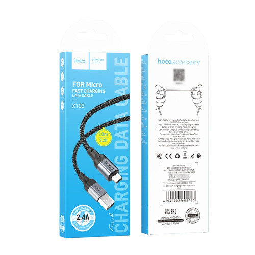 Кабель Hoco X102 USB-A – Micro-USB (1 м · 12W · 2.4A) (Black)