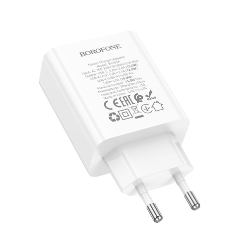 Сетевое зарядное устройство Borofone BA105A 2xUSB-A+USB-C (15W · 3A) (White)