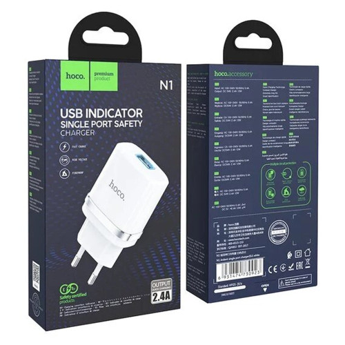 Сетевое зарядное устройство Hoco N1 USB-A (12W · 2.4A) (White)