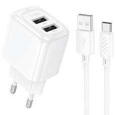 Сетевое зарядное устройство Hoco CS51A 2xUSB-A (12W · 2.4A) с кабелем USB-A – Type-C (White)