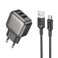 Сетевое зарядное устройство Borofone BAS51A 2xUSB-A (12W · 2.4A) с кабелем USB-A – Type-C (Black)