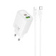 Мережевий зарядний пристрій Hoco N63 USB-A+USB-C (30W · 3A) з кабелем Type-C – Lightning (White)