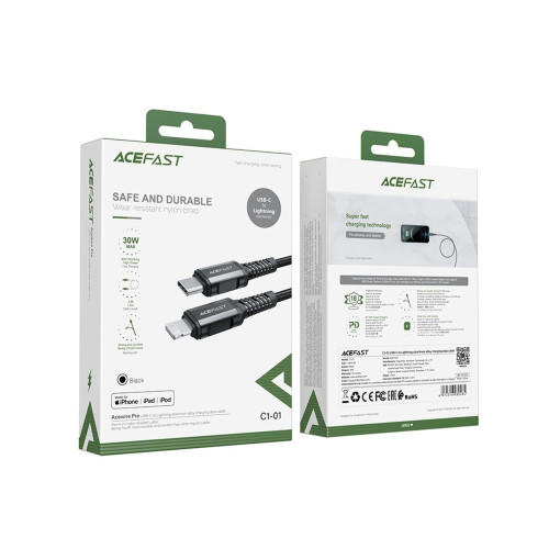 Кабель Acefast C1-01 Type-C – Lightning (1.2 м · 30W · 3A) (Black)