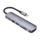 USB-хаб Hoco HB28 6в1 Type-C (HDMI · USB 3.0 · USB 2.0 · SD · microSD · PD) (Metal Gray)