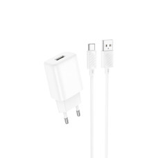 Сетевое зарядное устройство Hoco C134A USB-A (12W · 2.4A) с кабелем USB-A – Type-C (White)