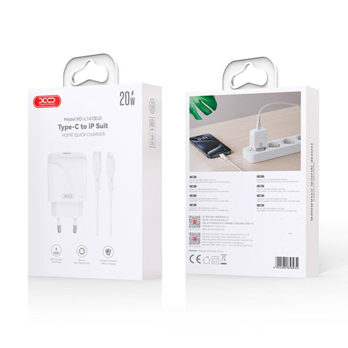 Сетевое зарядное устройство XO L141 USB-C (20W · 3A) с кабелем Type-C – Lightning (White)