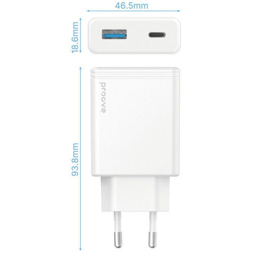 Сетевое зарядное устройство Proove Slender USB-A+USB-C (65W) (White)
