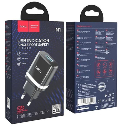 Сетевое зарядное устройство Hoco N1 USB-A (12W · 2.4A) (Black)