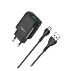 Мережевий зарядний пристрій Hoco C12Q USB-A (18W · 3A) з кабелем USB-A – Micro-USB (Black)