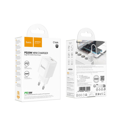 Сетевое зарядное устройство Hoco C146A USB-C (20W · 3A) (White)