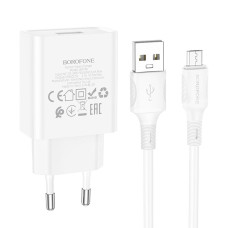 Мережевий зарядний пристрій Borofone BA74A USB-A (10.5W · 2.1A) з кабелем USB-A – Micro-USB (White)
