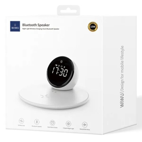 Беспроводное зарядное устройство WIWU Wi-W017 with Night Light+Digital Alarm+Bluetooth Speaker 3в1 (15W) (White)