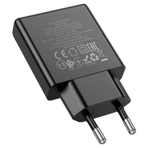 Сетевое зарядное устройство Hoco N38 USB-A+USB-C (20W · 3A) (Black)