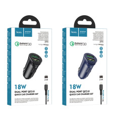 Автомобільний зарядний пристрій Hoco Z39 2xUSB-A (18W · 3A) з кабелем USB-A – Lightning (Black)