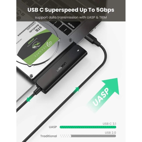 Зовнішній карман для 2.5 HDD UGREEN CM321 USB-C 3.0 to 2.5-Inch SATA Converter 50cm black