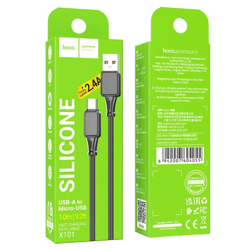 Кабель Hoco X101 USB-A – Micro-USB (1 м · 12W · 2.4A) (Black)