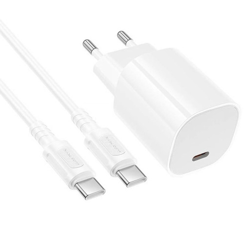 Сетевое зарядное устройство Borofone BA103A USB-C (20W · 3A) с кабелем Type-C – Type-C (White)