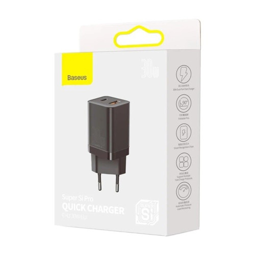 Сетевое зарядное устройство Baseus Super Si Pro USB-A+USB-C (30W · 3A) (CCSUPP-E01) (Black)