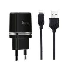 Мережевий зарядний пристрій Hoco C12 2xUSB-A (12W · 2.4A) з кабелем USB-A – Lightning (Black)